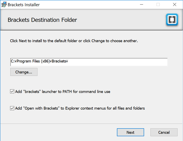 bracketsインストール画面１