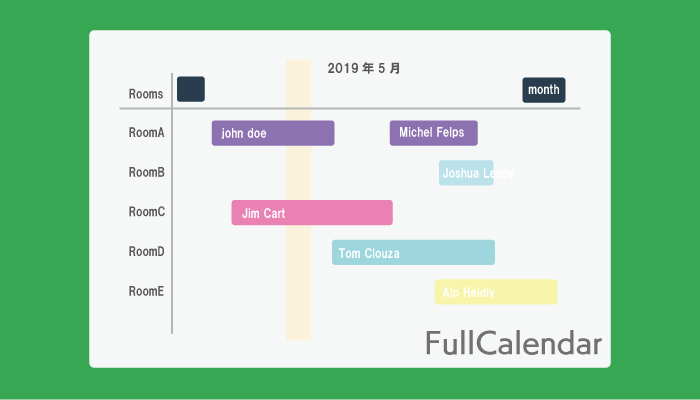 Javascriptのfullcalendarライブラリでガントチャート アールエフェクト