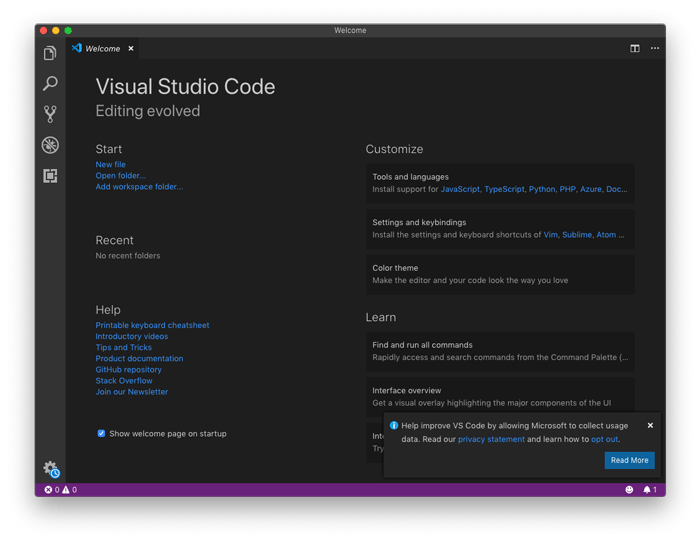 visual studio code起動画面