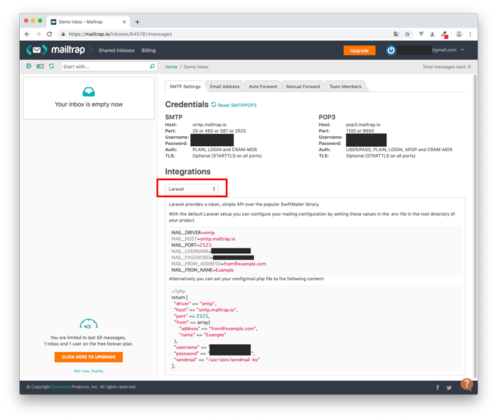 Laravel用の設定情報