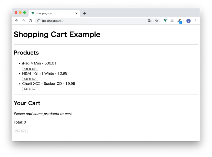 カートに商品がないと購入ボタンは押せない