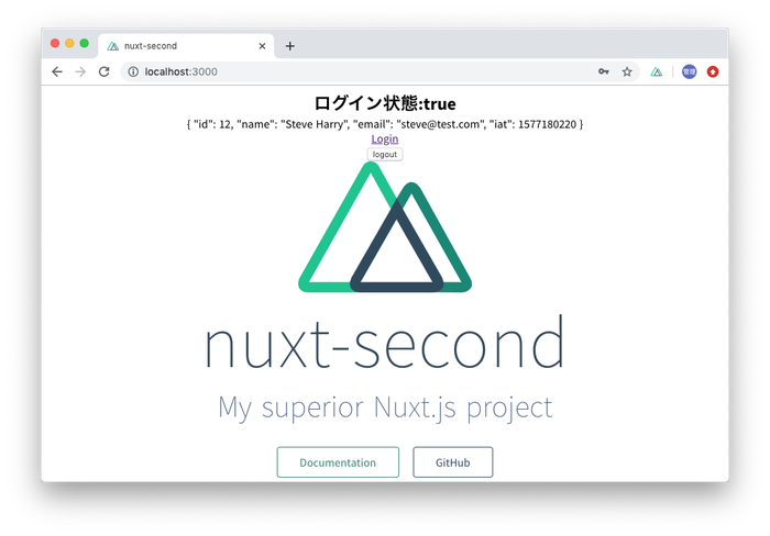 登録したユーザのログイン後の画面