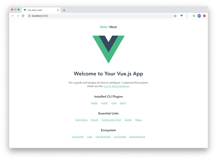 vue.jsプロジェクトの初期画面