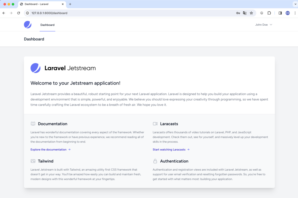 Laravel Jetstream ダッシュボード画面