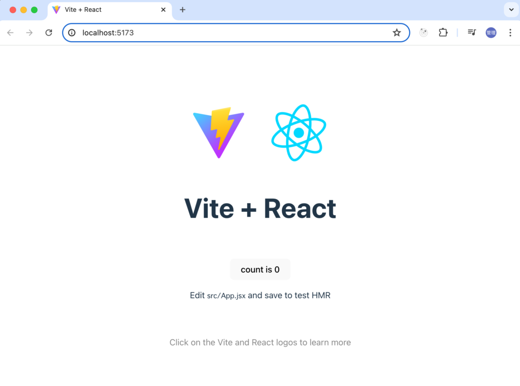 Vite+Reactのトップページ