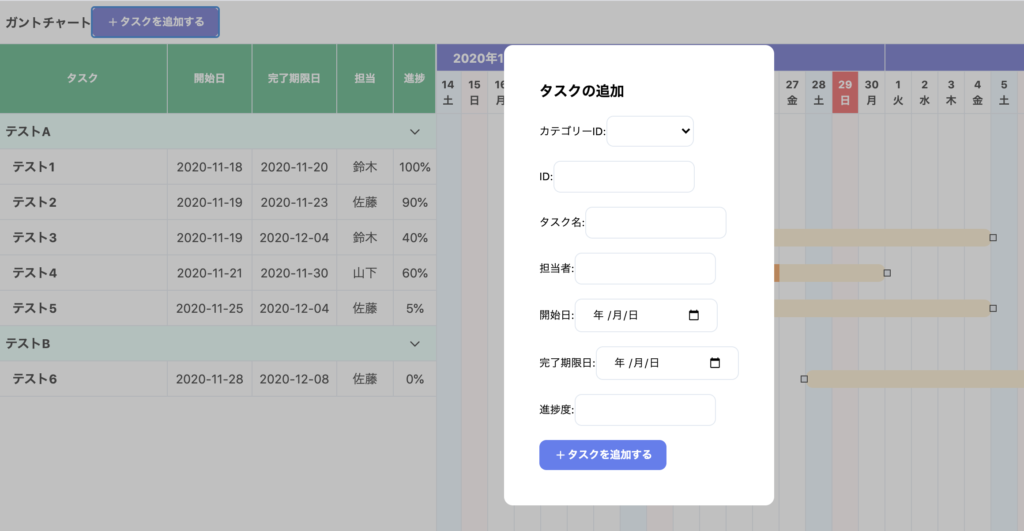 タスクを追加するボタンをクリック