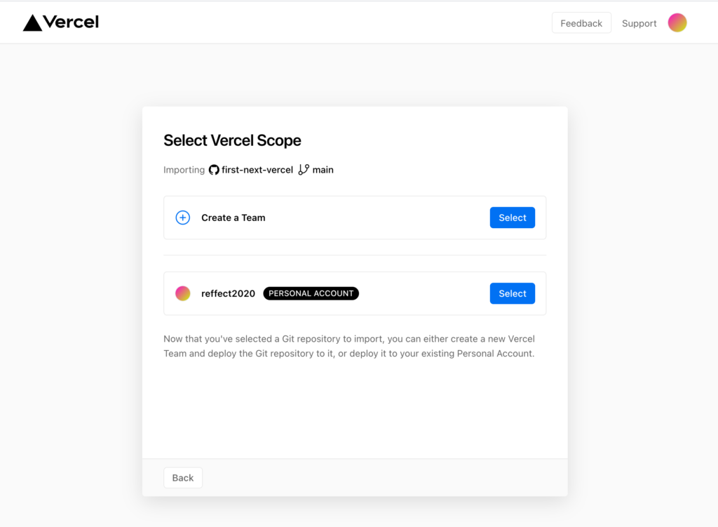 select vercel scope