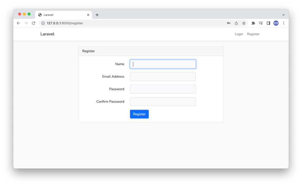 Laravel UIのユーザ登録画面