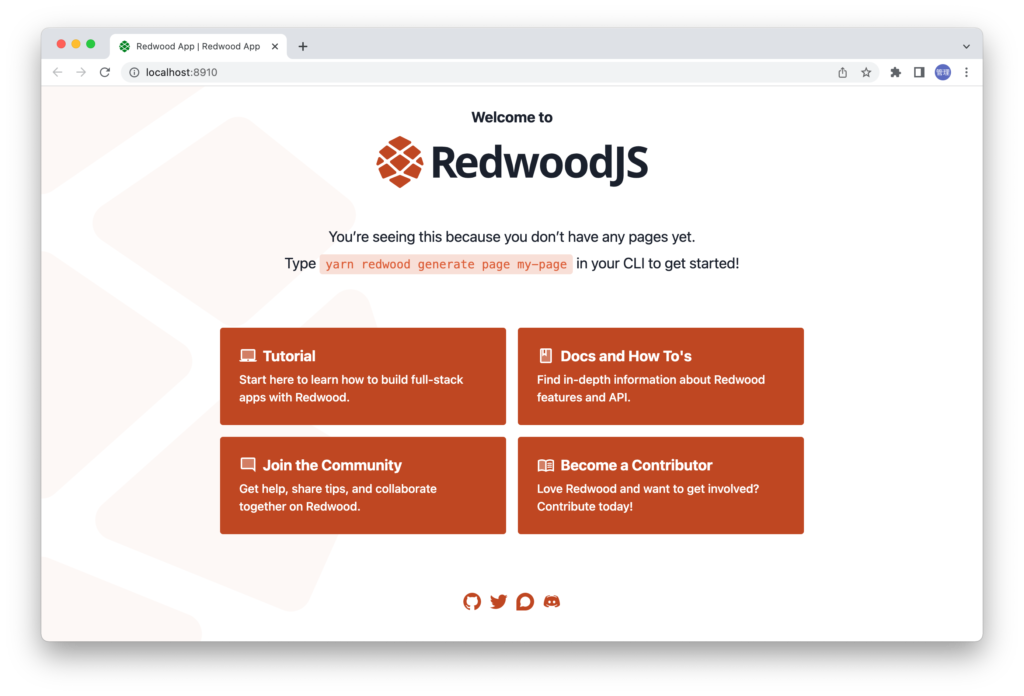 RedwoodJSの初期ページ