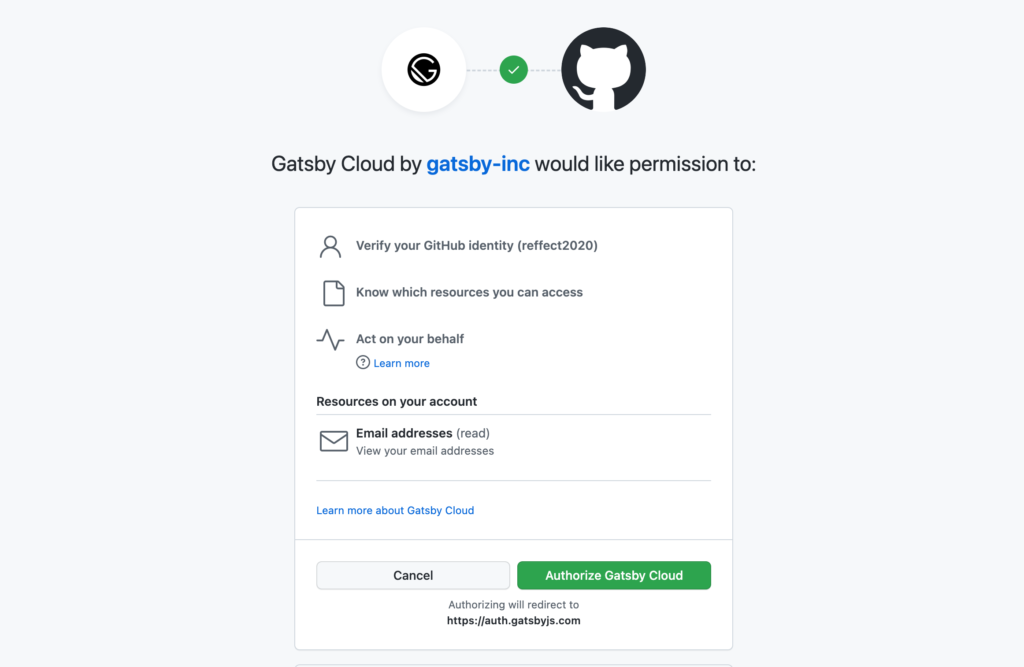 Gatsby CloudとGitHunのアカウントの連携