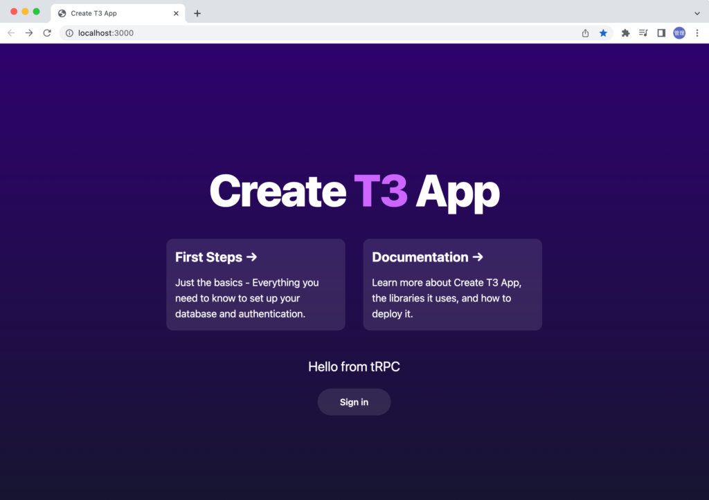 create t3 appの初期画面