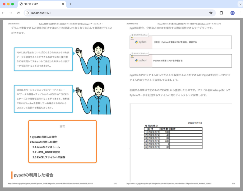 見開きページの表示