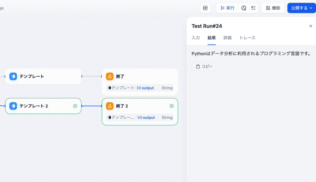 テンプレートを経由後の結果