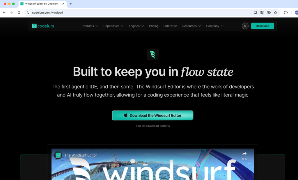 codeium windsurfのダウンロードページ
